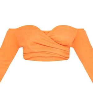 Pretty little thing Orange ribbed Bardot top US 14